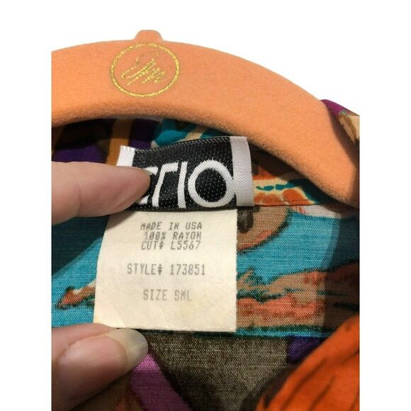 Clio SML Teal Orange Boho Button Down Top - Picture 4 of 6